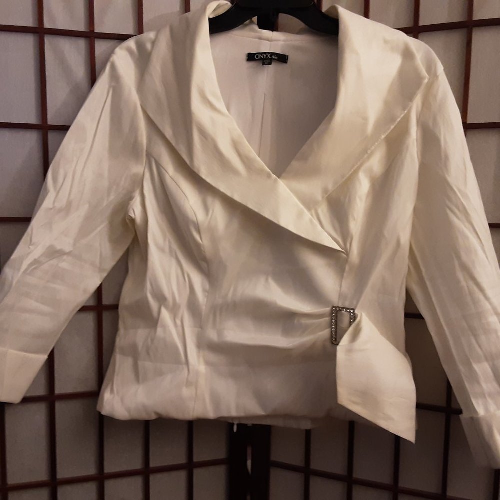 *onyx white cream bridal wedding formal belted jacket blazer top size 12
